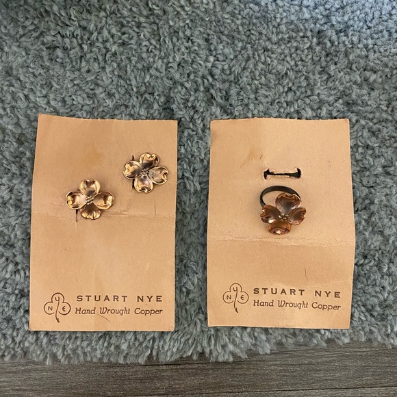 Vintage Sterling silver Copper Earrings and ring - Picture 4 of 4